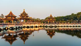 Awesome Pagodas from the lake, Thailand